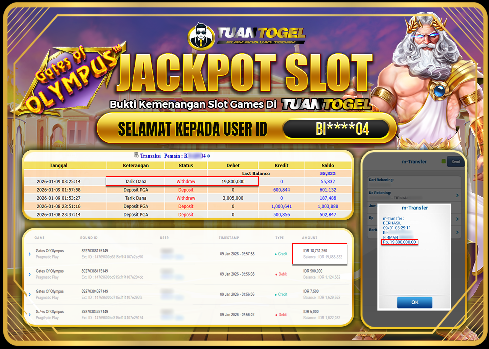 TUANTOGEL JACKPOT SLOT GATES OF OLYMPUS Rp 19.800.000,- LUNAS